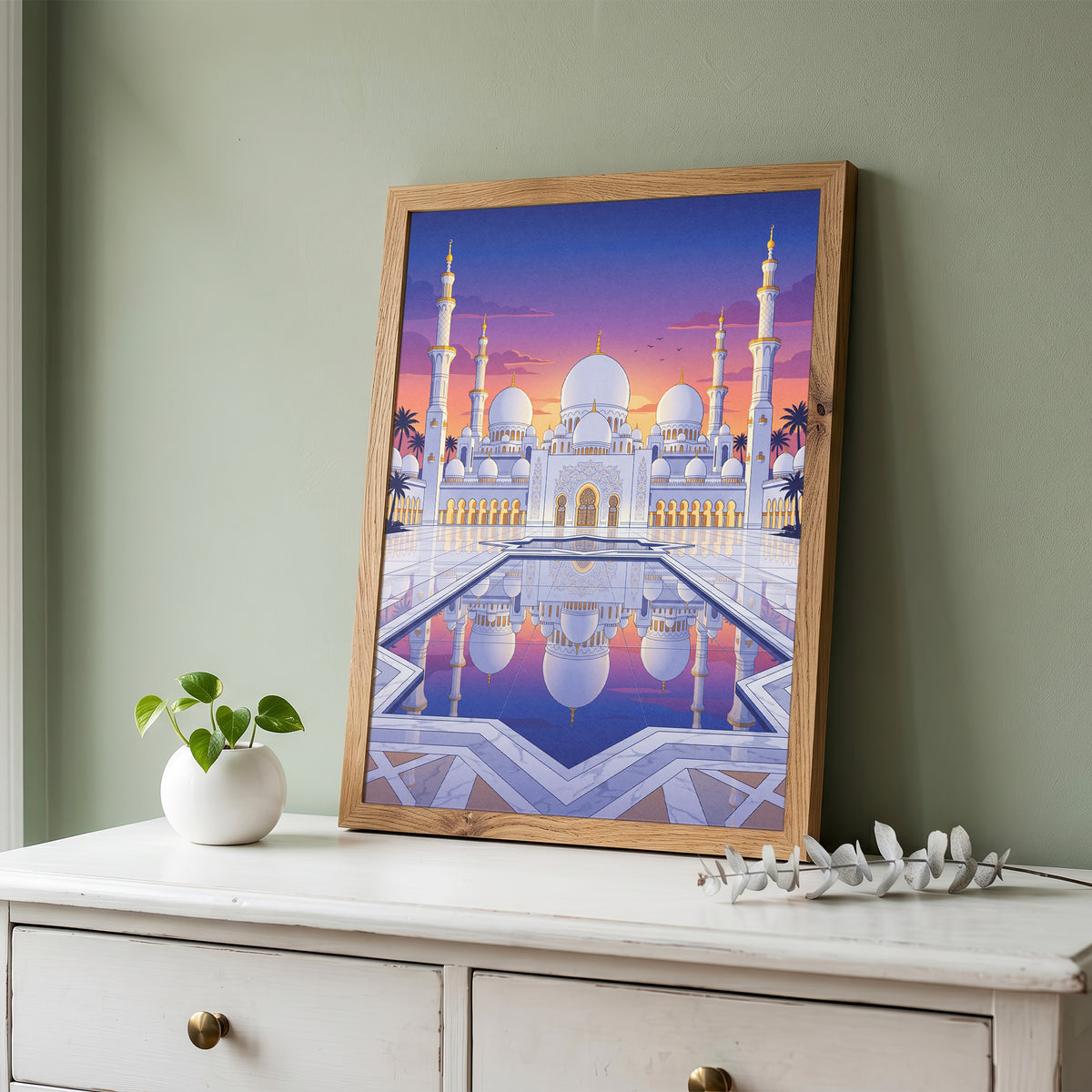 Sheikh Zayed Grand Mosque Sunset Panorama Art Print
