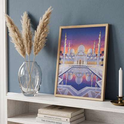 Sheikh Zayed Grand Mosque Sunset Panorama Art Print