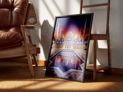 Sheikh Zayed Grand Mosque Sunset Panorama Art Print