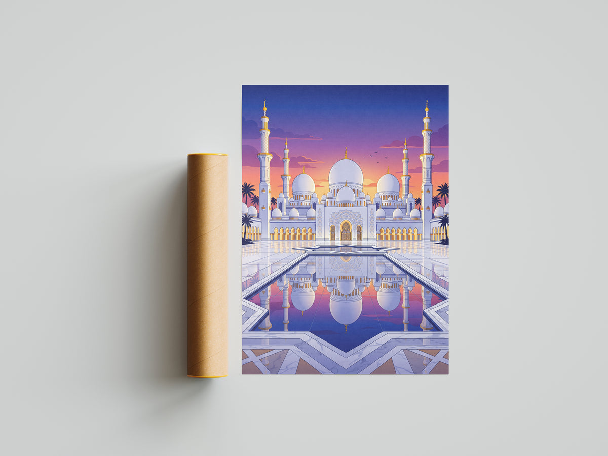 Sheikh Zayed Grand Mosque Sunset Panorama Art Print