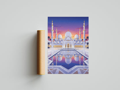 Sheikh Zayed Grand Mosque Sunset Panorama Art Print