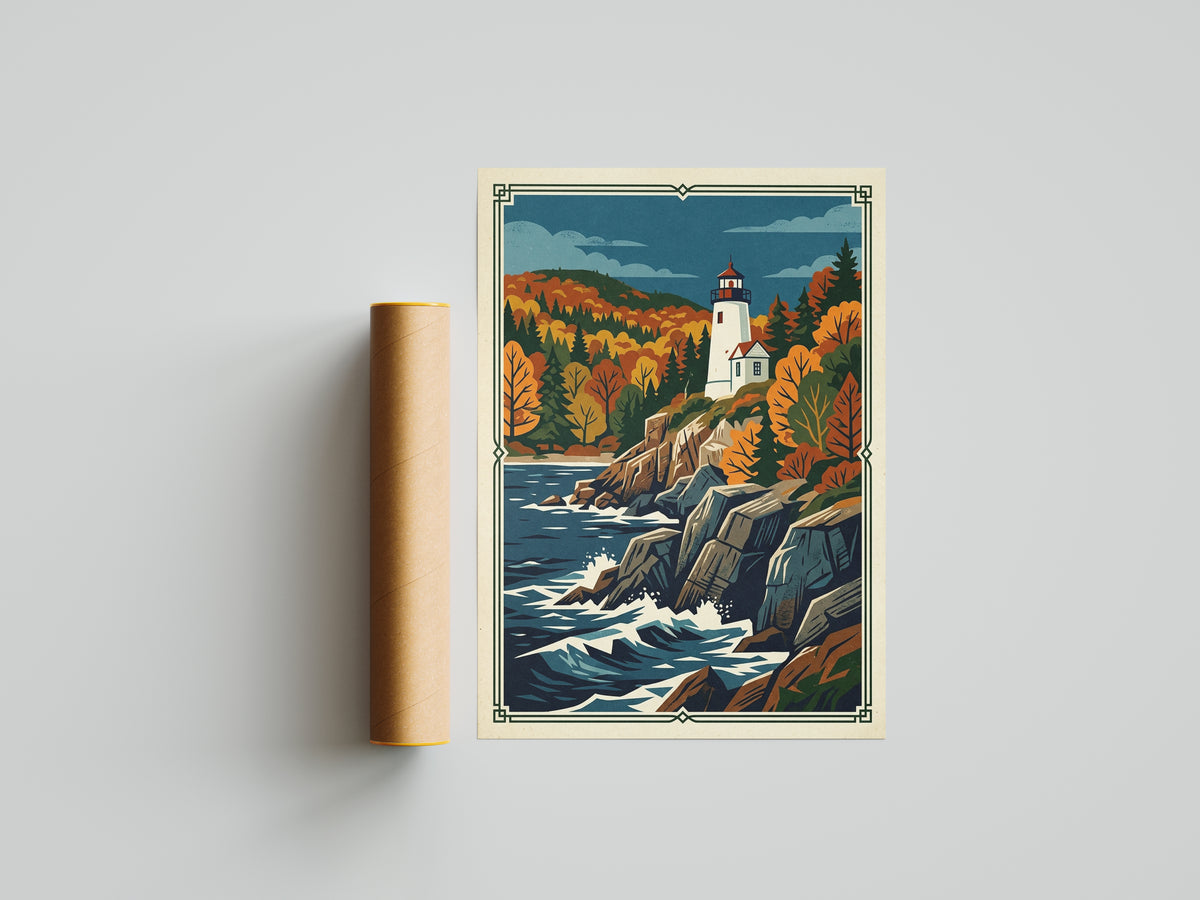 Acadia Maine Bass Harbor Lighthouse Coastal Cliffs Print