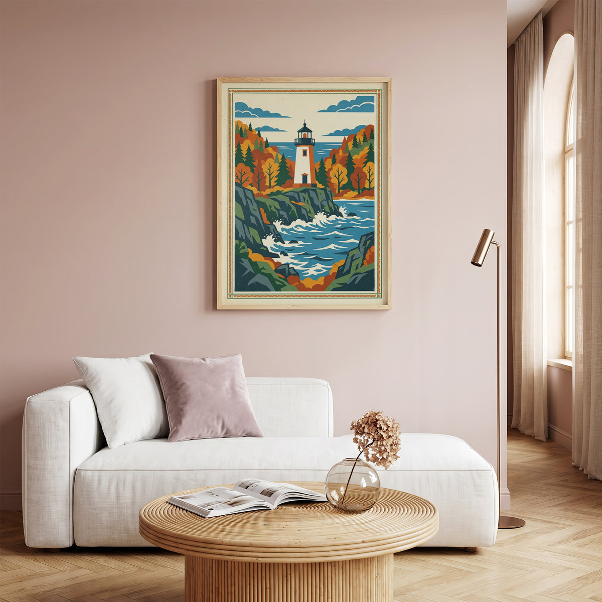 Acadia Maine Lighthouse Rocky Coastline Art Print