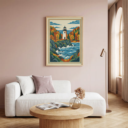 Acadia Maine Lighthouse Rocky Coastline Art Print