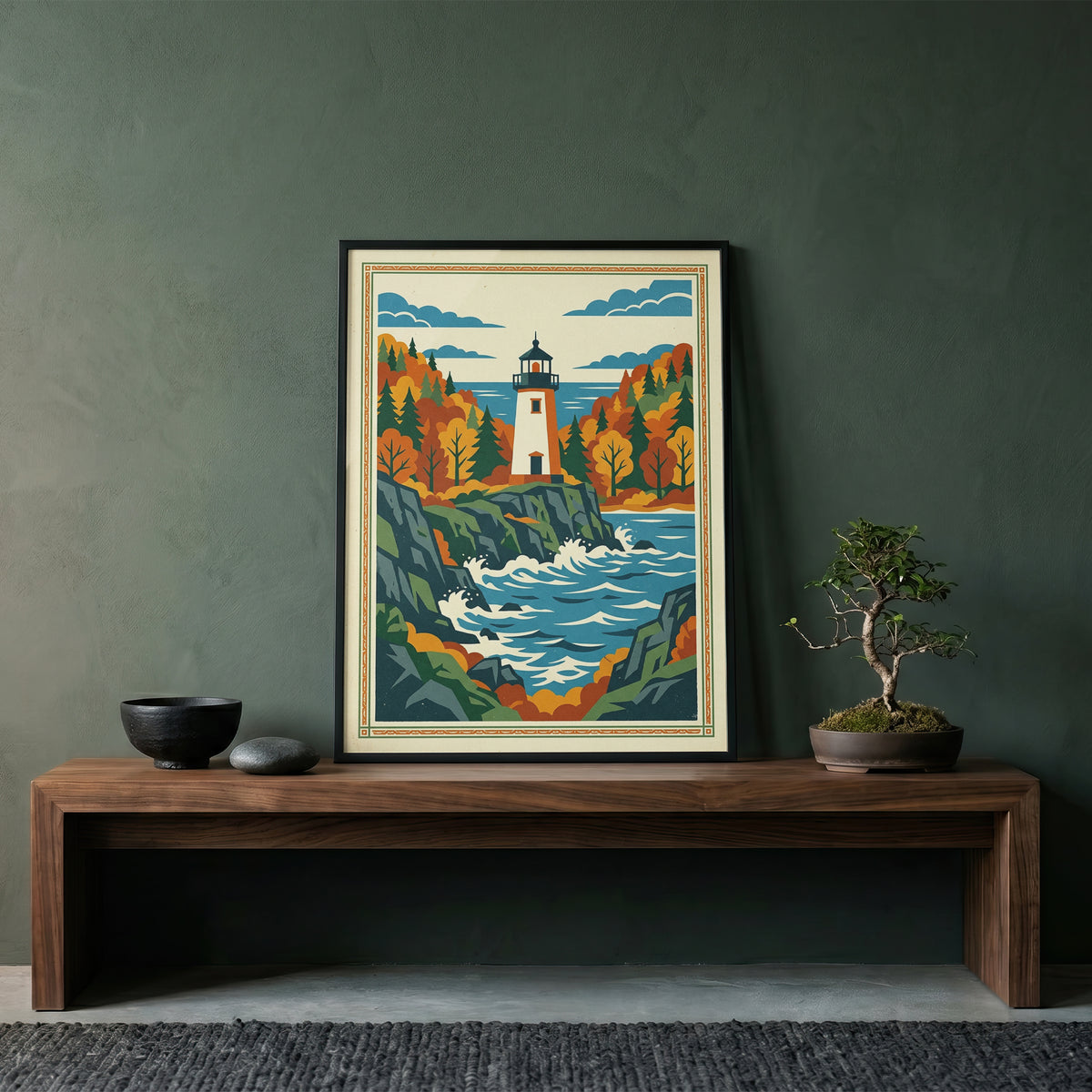 Acadia Maine Lighthouse Rocky Coastline Art Print
