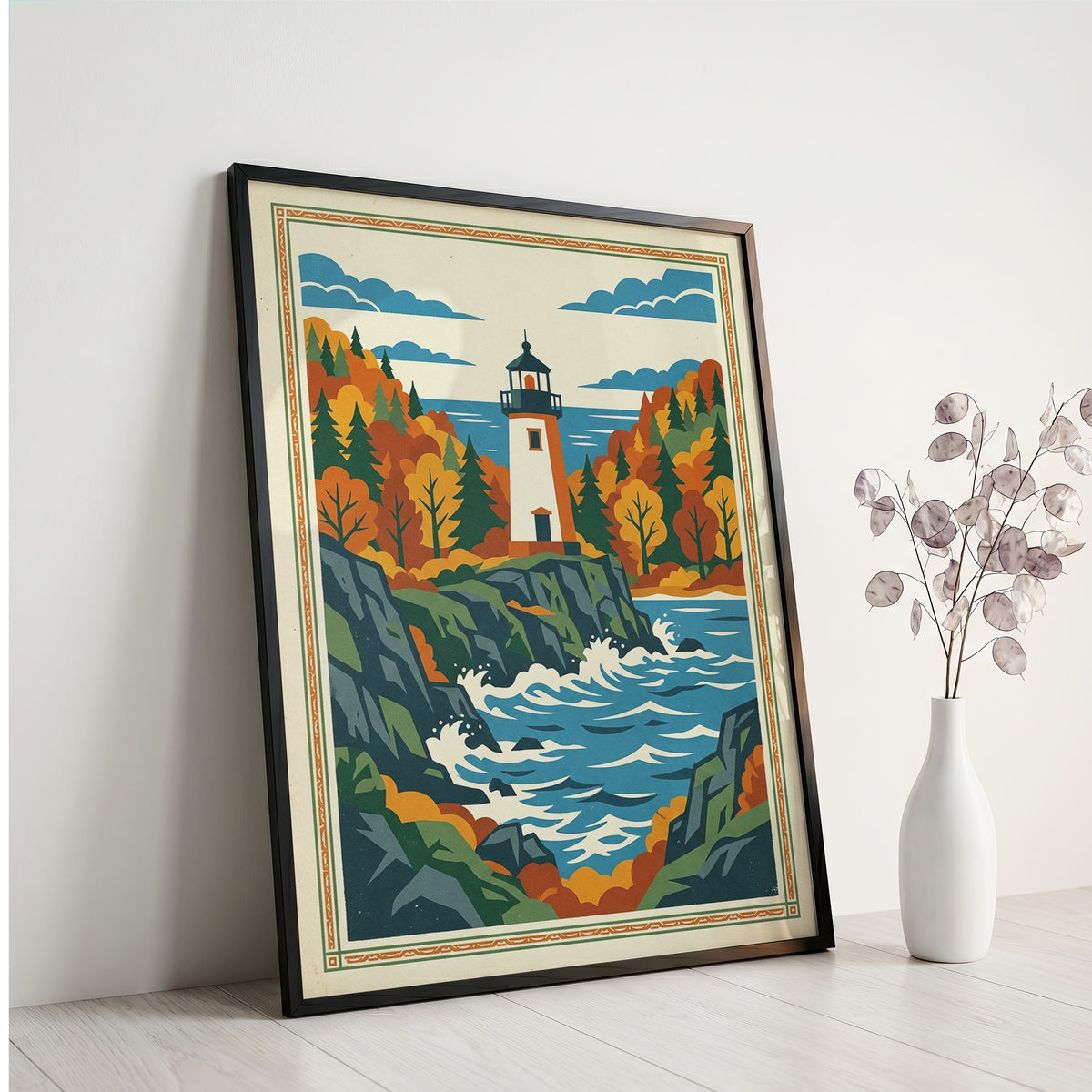 Acadia Maine Lighthouse Rocky Coastline Art Print