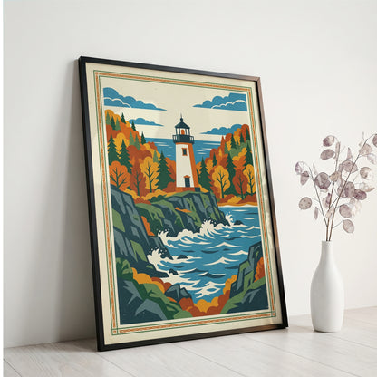 Acadia Maine Lighthouse Rocky Coastline Art Print
