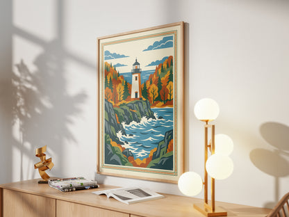 Acadia Maine Lighthouse Rocky Coastline Art Print