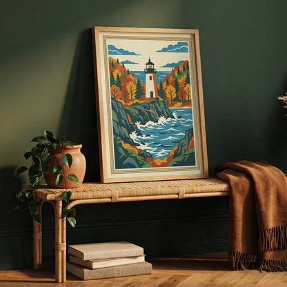 Acadia Maine Lighthouse Rocky Coastline Art Print