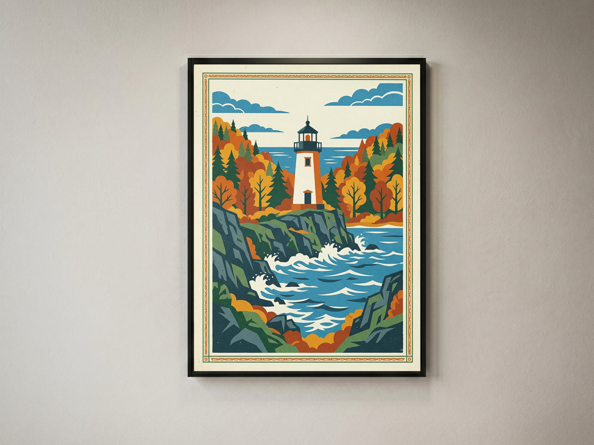 Acadia Maine Lighthouse Rocky Coastline Art Print