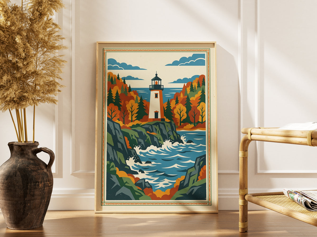 Acadia Maine Lighthouse Rocky Coastline Art Print