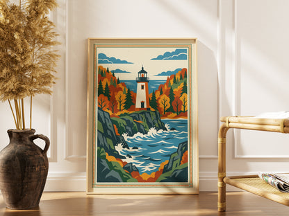 Acadia Maine Lighthouse Rocky Coastline Art Print