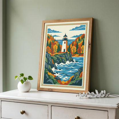 Acadia Maine Lighthouse Rocky Coastline Art Print