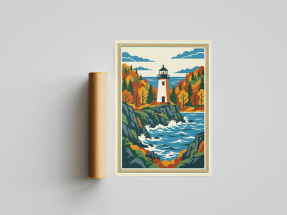 Acadia Maine Lighthouse Rocky Coastline Art Print
