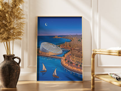 Alexandria Egypt Mediterranean Harbor & Qaitbay Citadel Print