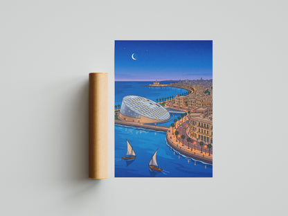 Alexandria Egypt Mediterranean Harbor & Qaitbay Citadel Print