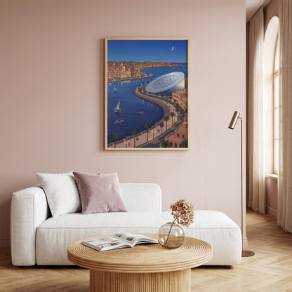 Alexandria Egypt Crescent Coastline & Library Print