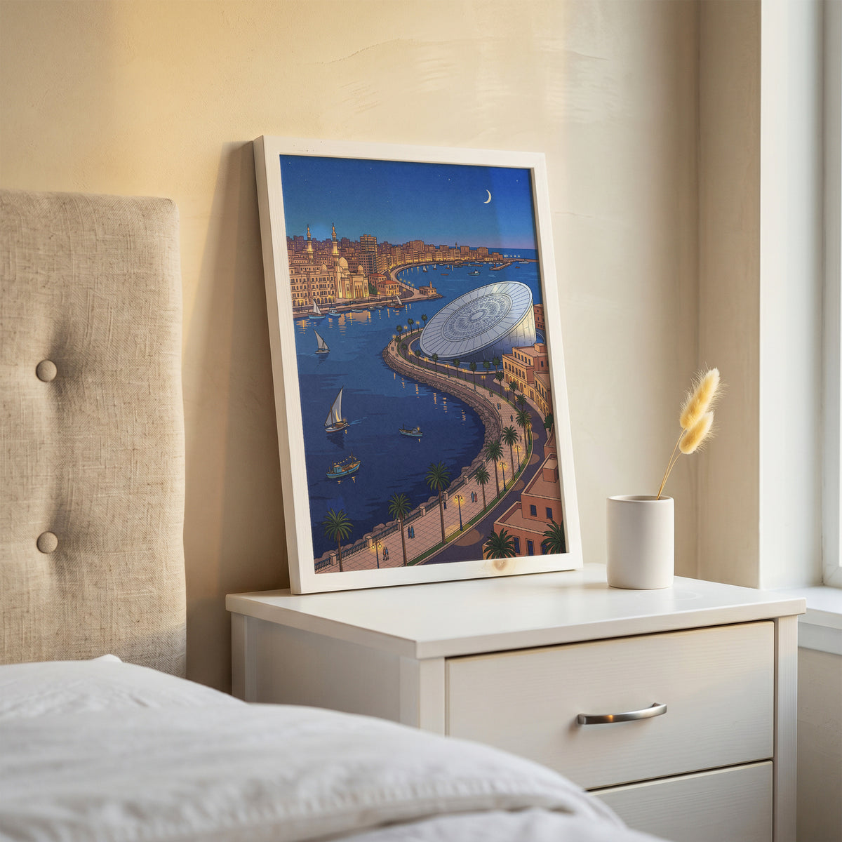 Alexandria Egypt Crescent Coastline & Library Print