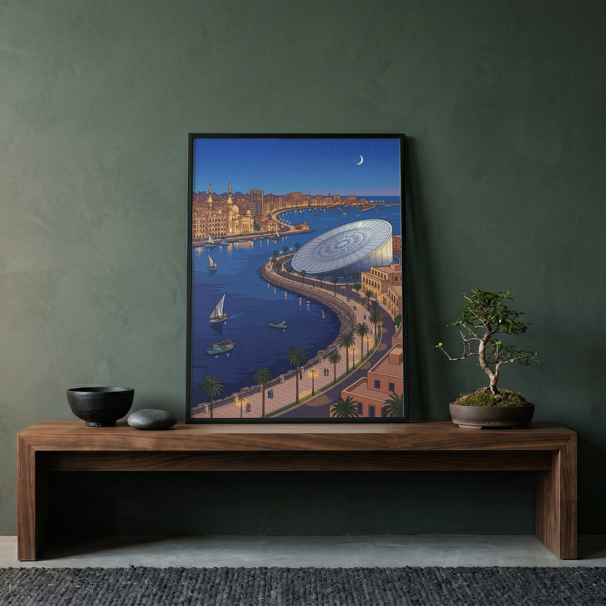 Alexandria Egypt Crescent Coastline & Library Print