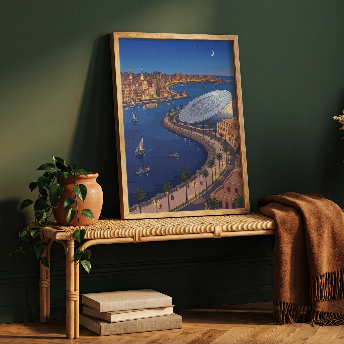Alexandria Egypt Crescent Coastline & Library Print