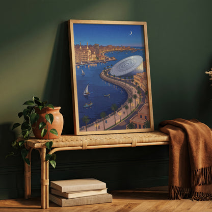 Alexandria Egypt Crescent Coastline & Library Print