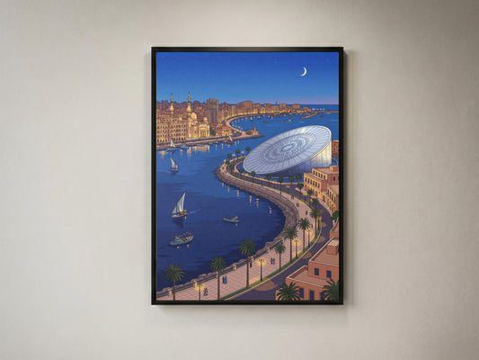 Alexandria Egypt Crescent Coastline & Library Print