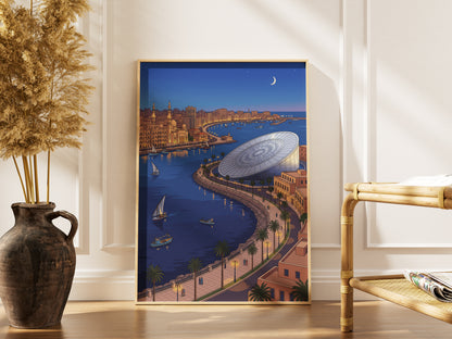Alexandria Egypt Crescent Coastline & Library Print