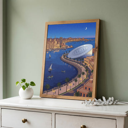 Alexandria Egypt Crescent Coastline & Library Print