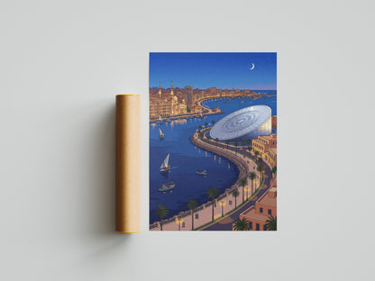 Alexandria Egypt Crescent Coastline & Library Print