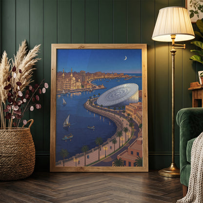 Alexandria Egypt Crescent Coastline & Library Print