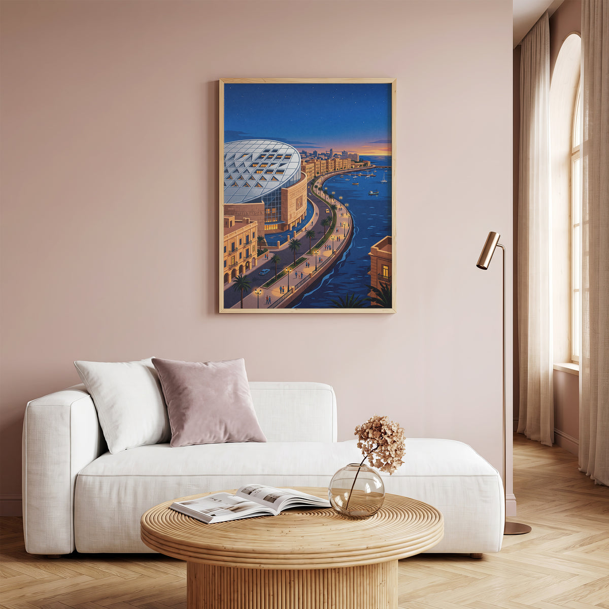 Bibliotheca Alexandrina Egyptian Waterfront Art Print, Modern Architecture & Sunset Horizon, Egypt Poster