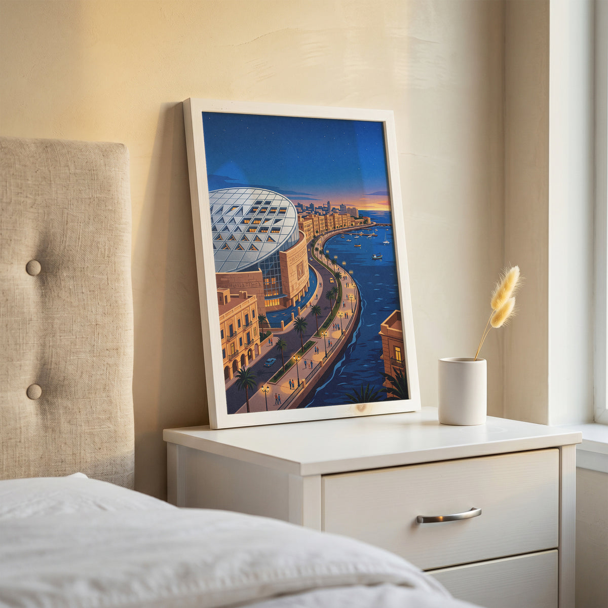Bibliotheca Alexandrina Egyptian Waterfront Art Print, Modern Architecture & Sunset Horizon, Egypt Poster