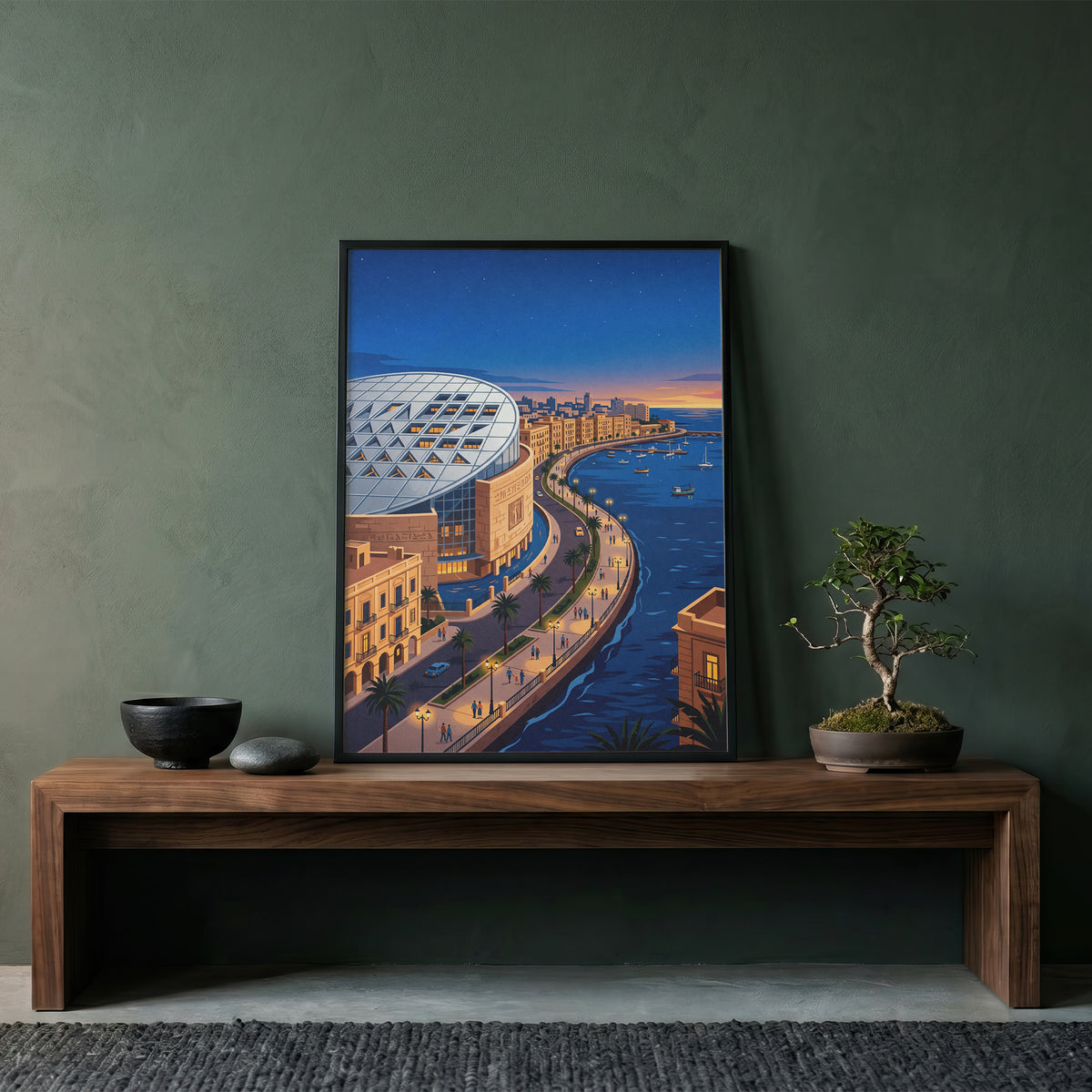 Bibliotheca Alexandrina Egyptian Waterfront Art Print, Modern Architecture & Sunset Horizon, Egypt Poster