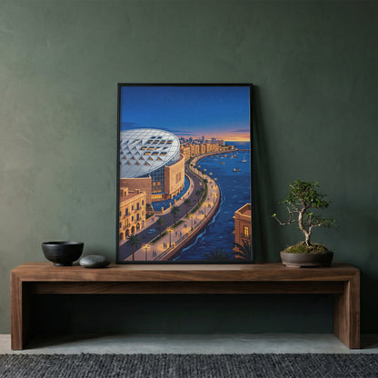 Bibliotheca Alexandrina Egyptian Waterfront Art Print, Modern Architecture & Sunset Horizon, Egypt Poster