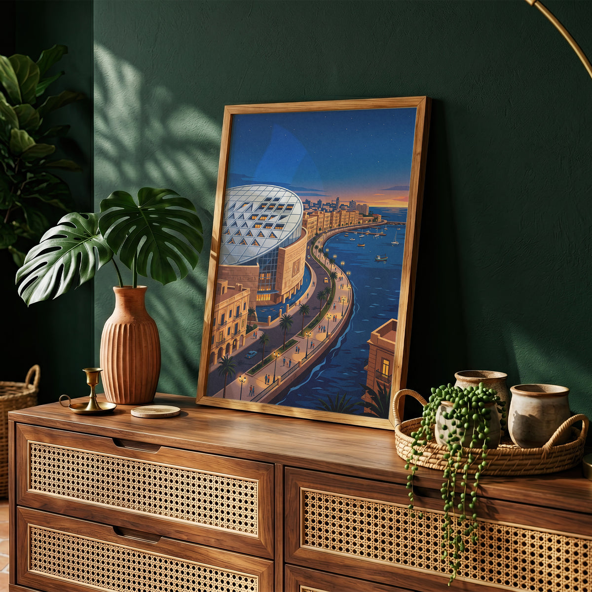 Bibliotheca Alexandrina Egyptian Waterfront Art Print, Modern Architecture & Sunset Horizon, Egypt Poster