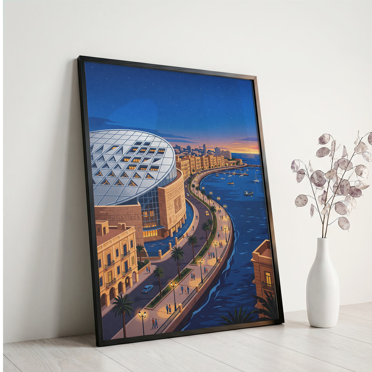 Bibliotheca Alexandrina Egyptian Waterfront Art Print, Modern Architecture & Sunset Horizon, Egypt Poster