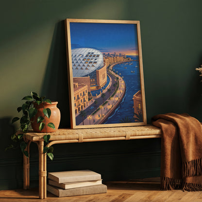 Bibliotheca Alexandrina Egyptian Waterfront Art Print, Modern Architecture & Sunset Horizon, Egypt Poster