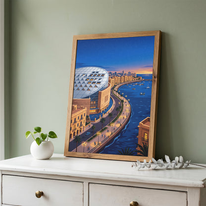 Bibliotheca Alexandrina Egyptian Waterfront Art Print, Modern Architecture & Sunset Horizon, Egypt Poster
