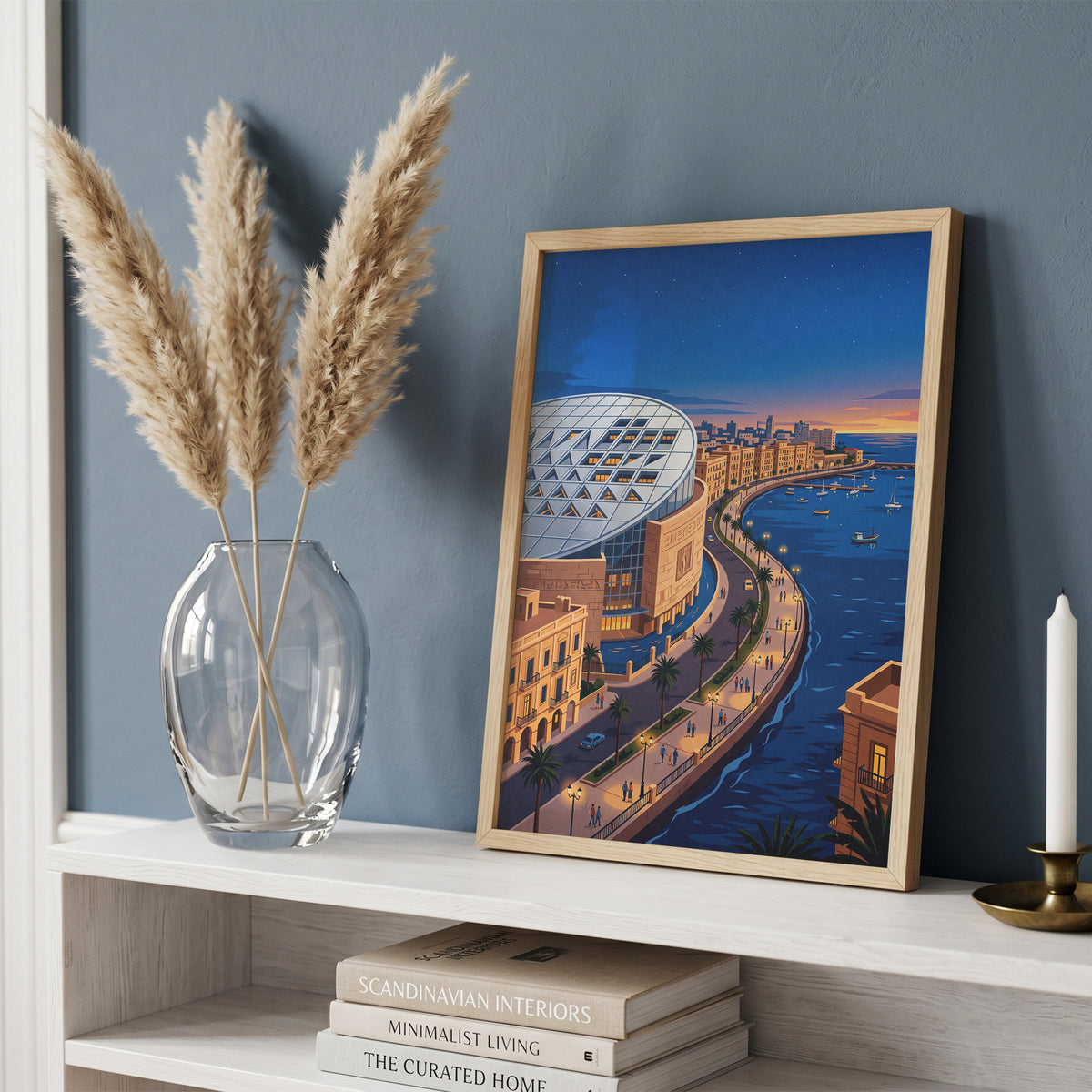 Bibliotheca Alexandrina Egyptian Waterfront Art Print, Modern Architecture & Sunset Horizon, Egypt Poster