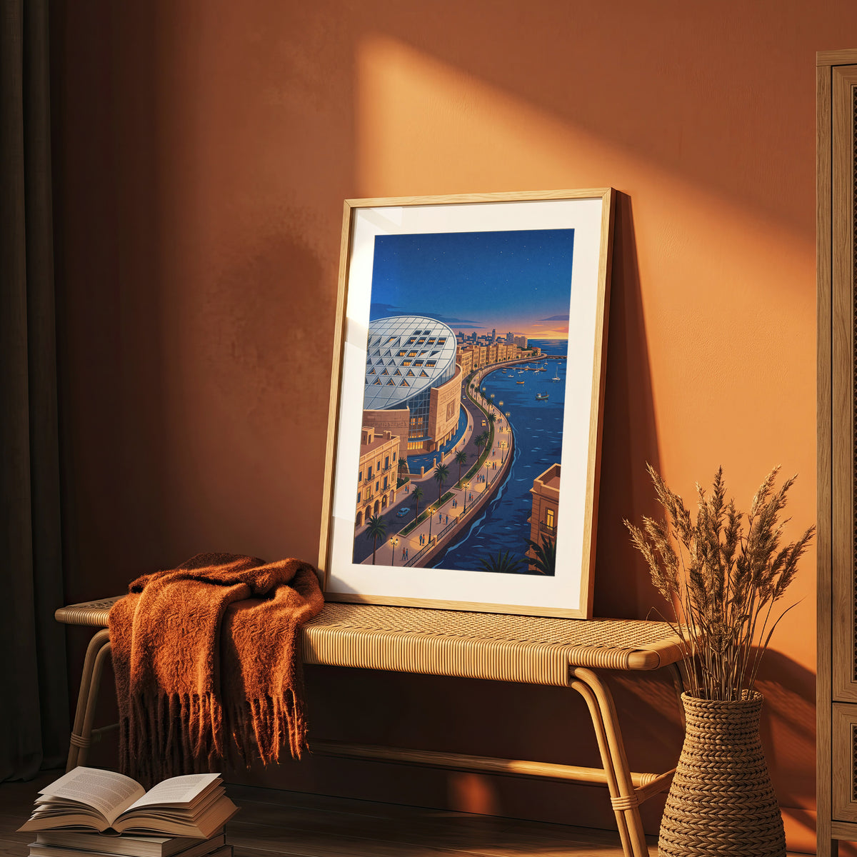 Bibliotheca Alexandrina Egyptian Waterfront Art Print, Modern Architecture & Sunset Horizon, Egypt Poster