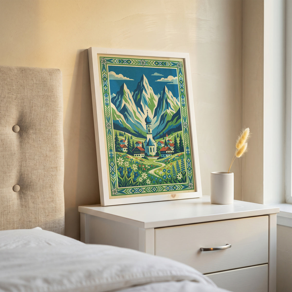 Bavarian Alpine Village & Wildflower Meadow Art Print