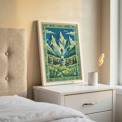 Bavarian Alpine Village & Wildflower Meadow Art Print