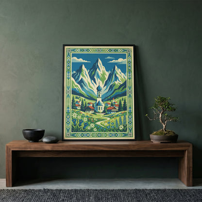 Bavarian Alpine Village & Wildflower Meadow Art Print