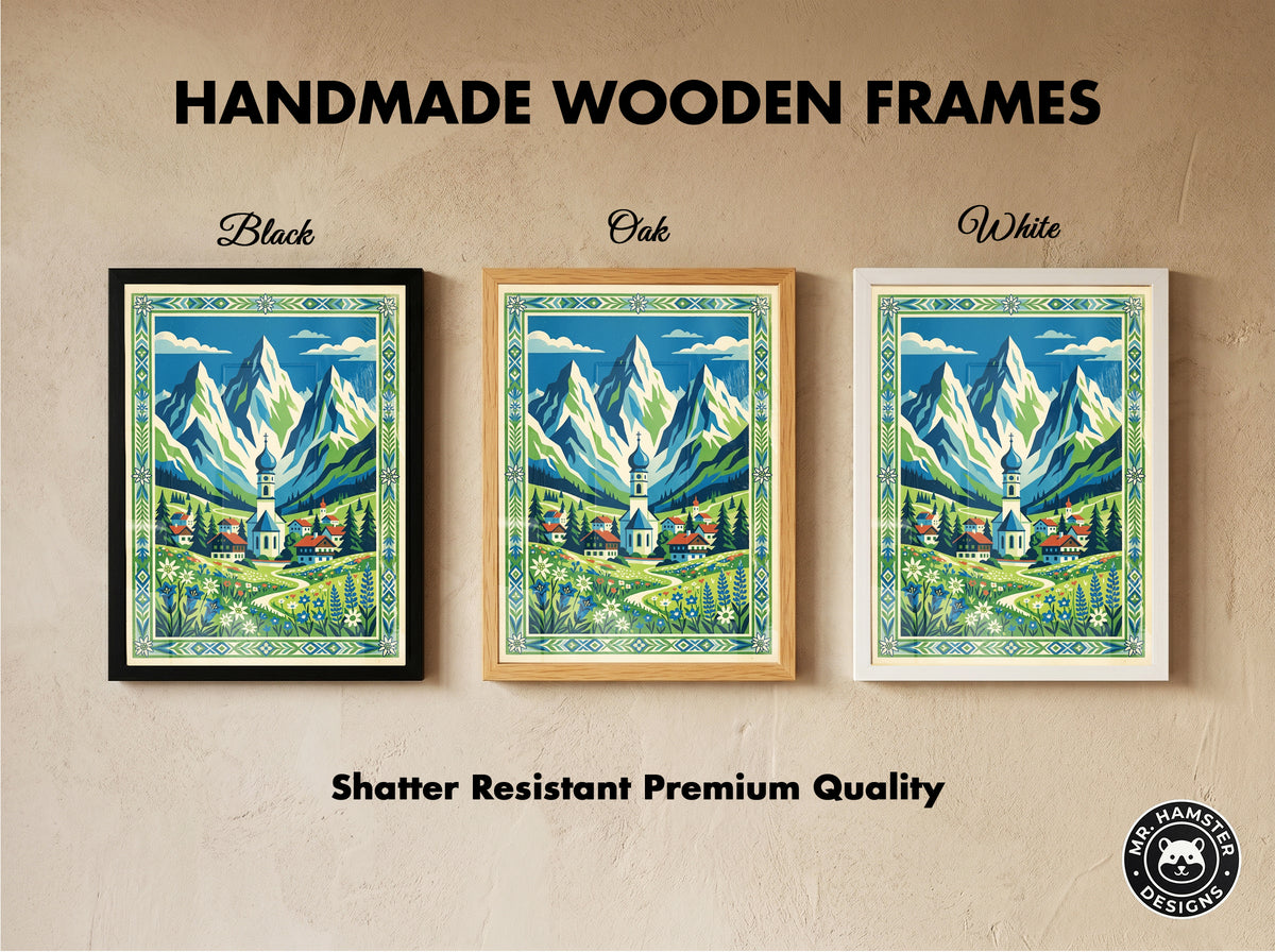 Bavarian Alpine Village & Wildflower Meadow Art Print