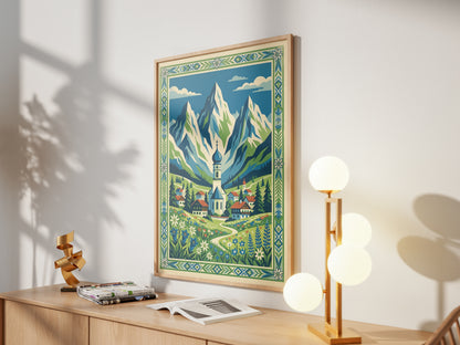 Bavarian Alpine Village & Wildflower Meadow Art Print