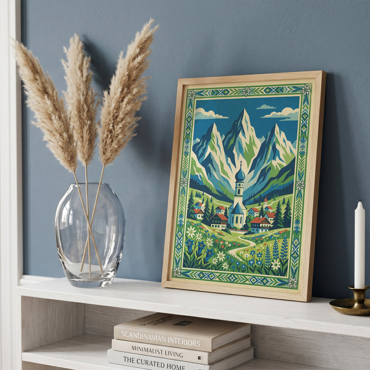 Bavarian Alpine Village & Wildflower Meadow Art Print