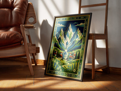 Bavarian Alpine Village & Wildflower Meadow Art Print
