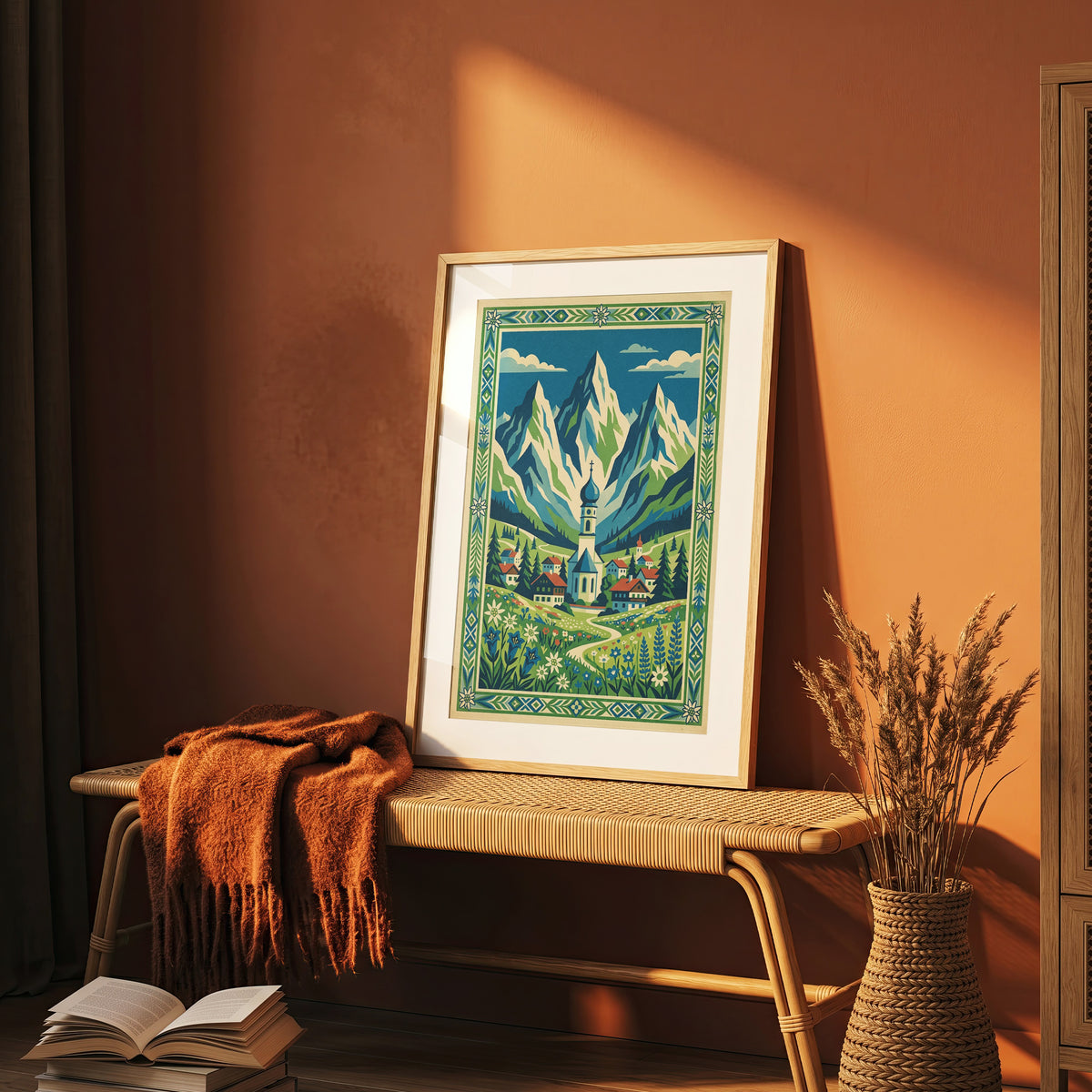 Bavarian Alpine Village & Wildflower Meadow Art Print