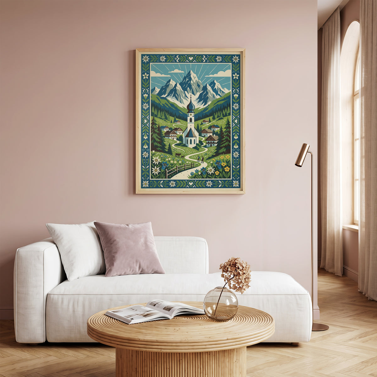Swiss Alpine Village Trail & Grazing Cows Print