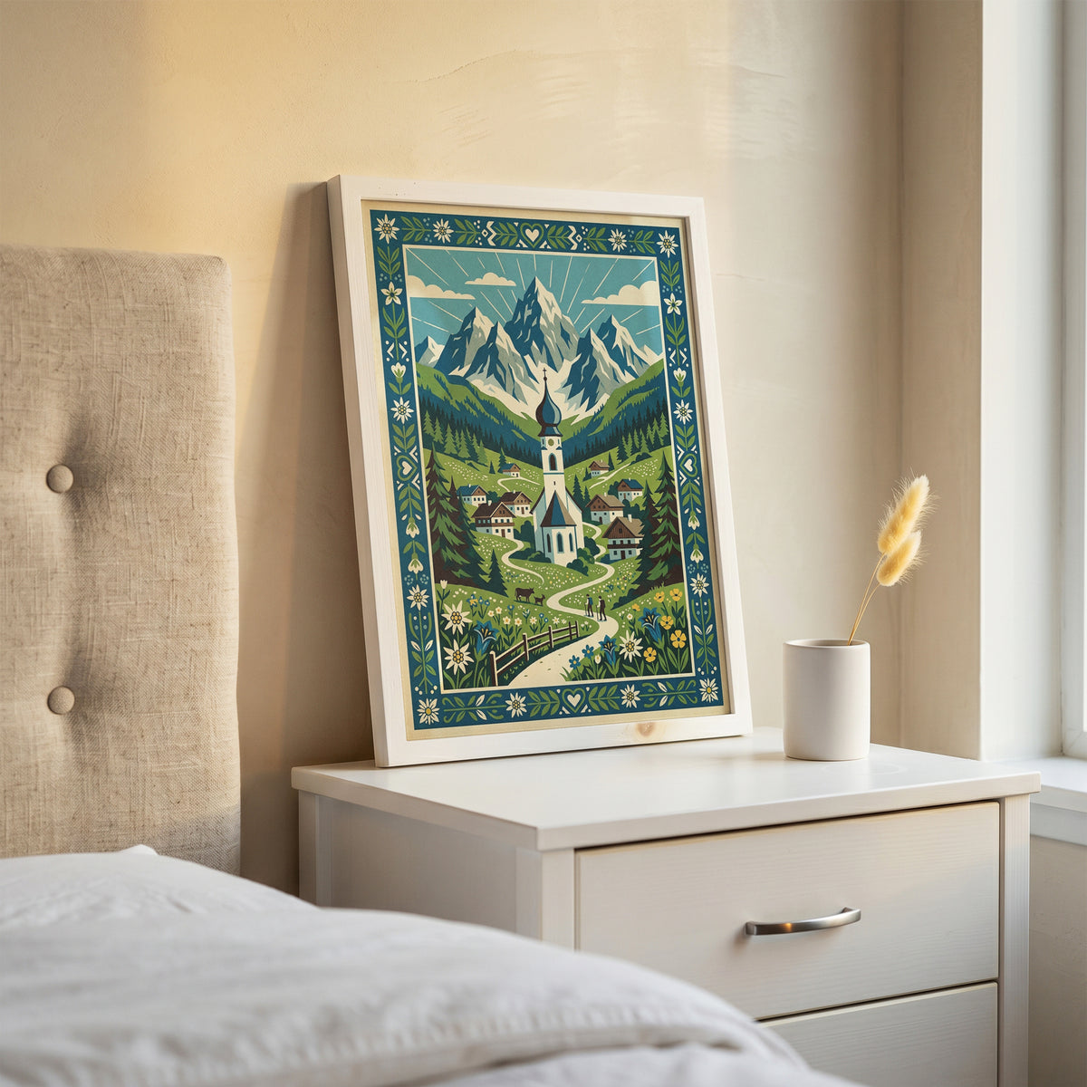 Swiss Alpine Village Trail & Grazing Cows Print